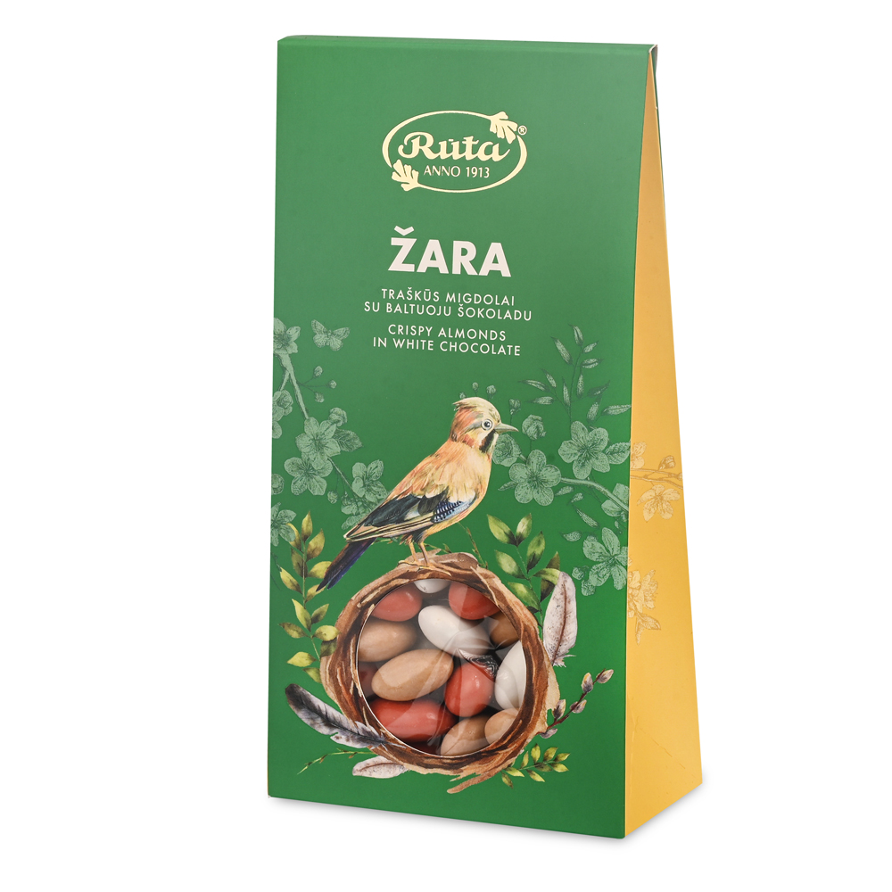 Traškūs migdolai su baltuoju šokoladu „Žara“, 100 g
